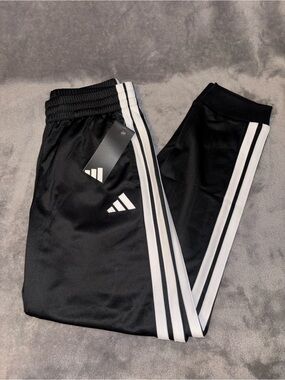 adidas Black Jogger Pants with White Side Stripes